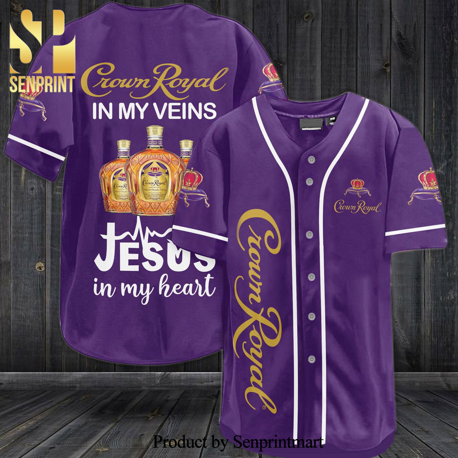 Crown Royal In My Veins Jesus In My Heart All Over Print Baseball Jersey – Purple