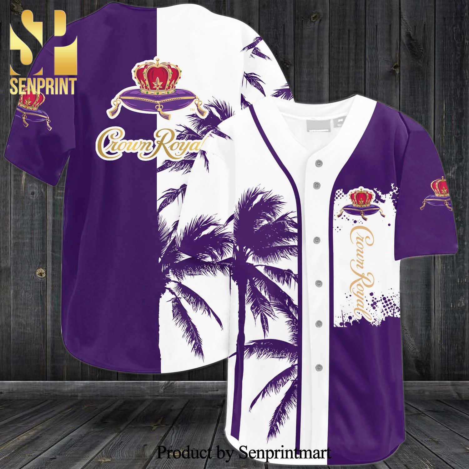 Crown Royal Palm Tree Full Printing Unisex Baseball Jersey – White Purple