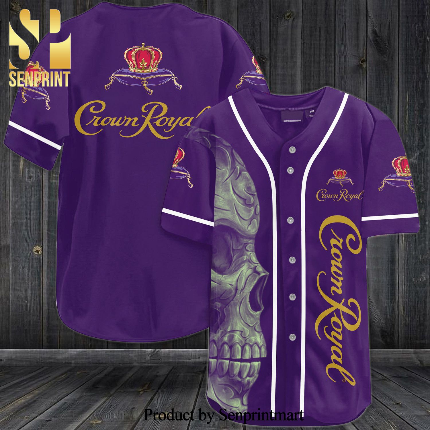 Crown Royal Skull All Over Print Baseball Jersey – Purple