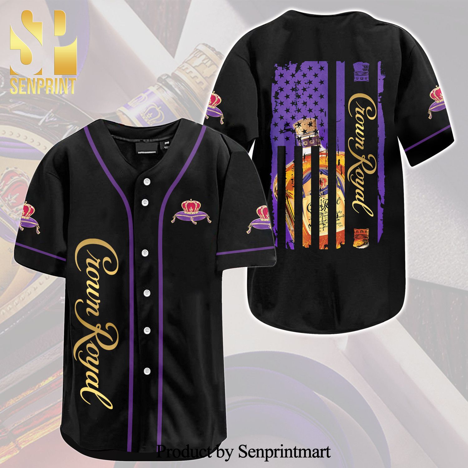 Crown Royal USA Flag All Over Print Unisex Baseball Jersey – Black