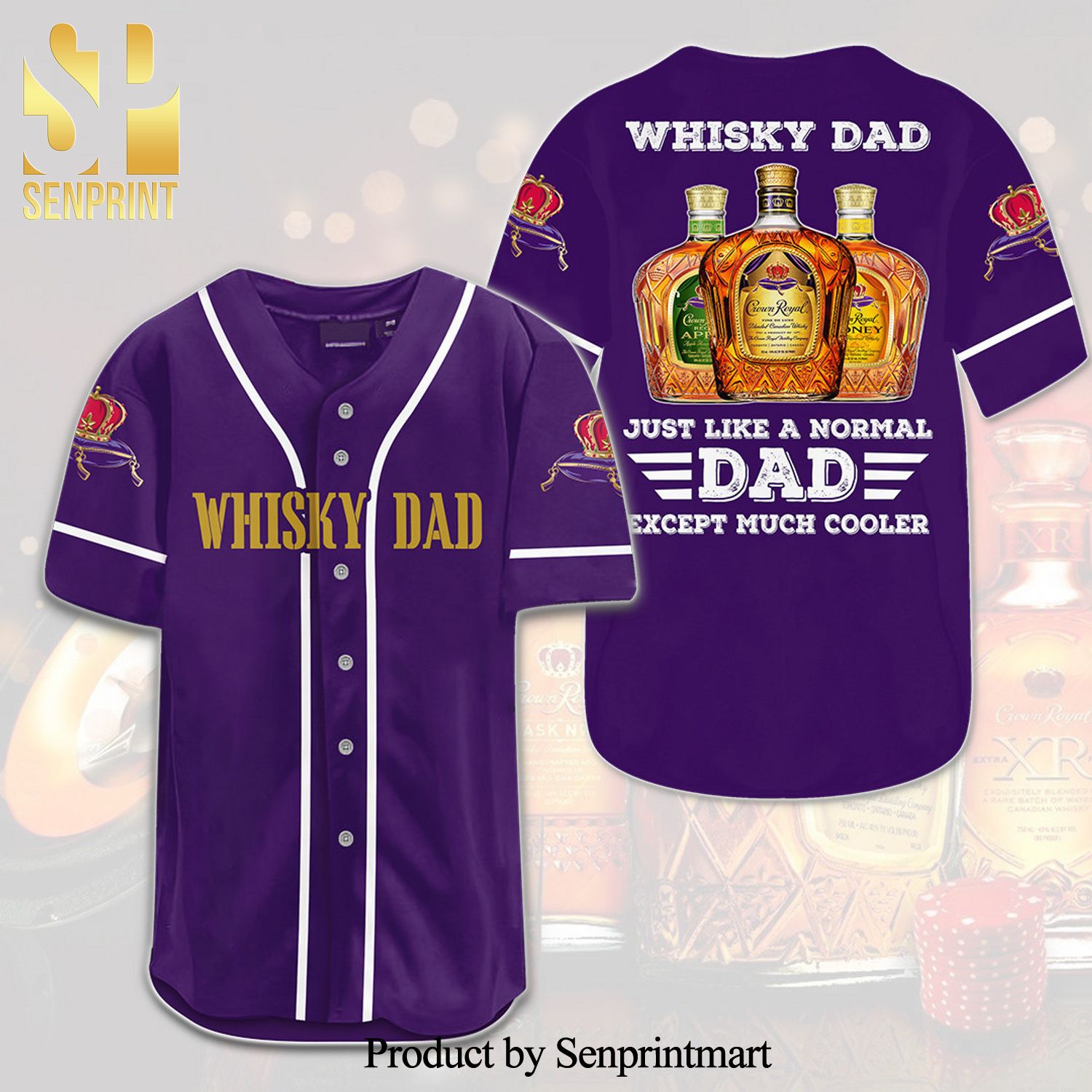 Crown Royal Whisky Dad Full Printing Unisex Baseball Jersey – Purple