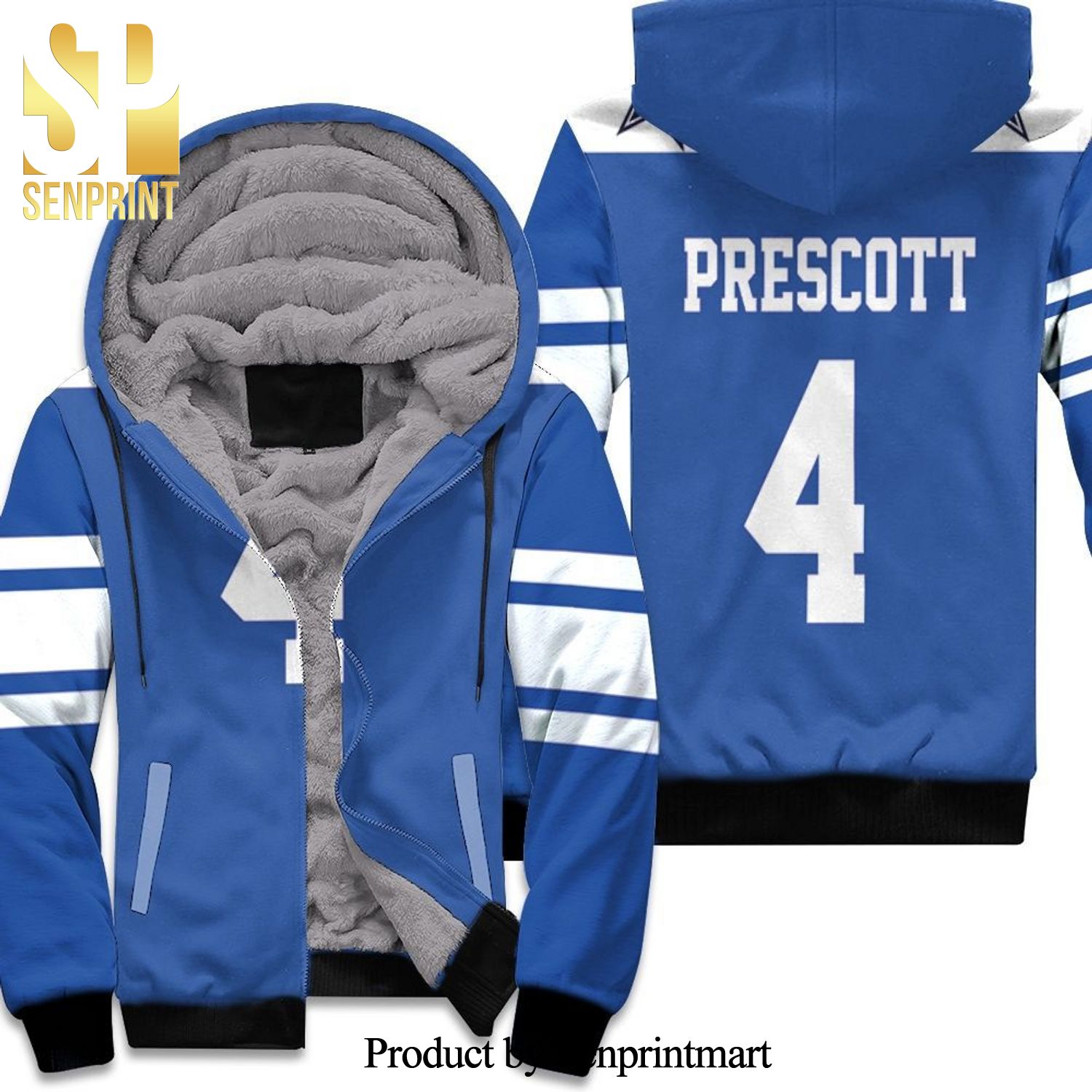 Dallas Cowboys Dak Prescott Royal Rivalry Throwback Inspired Style Hot Fashion 3D Unisex Fleece Hoodie