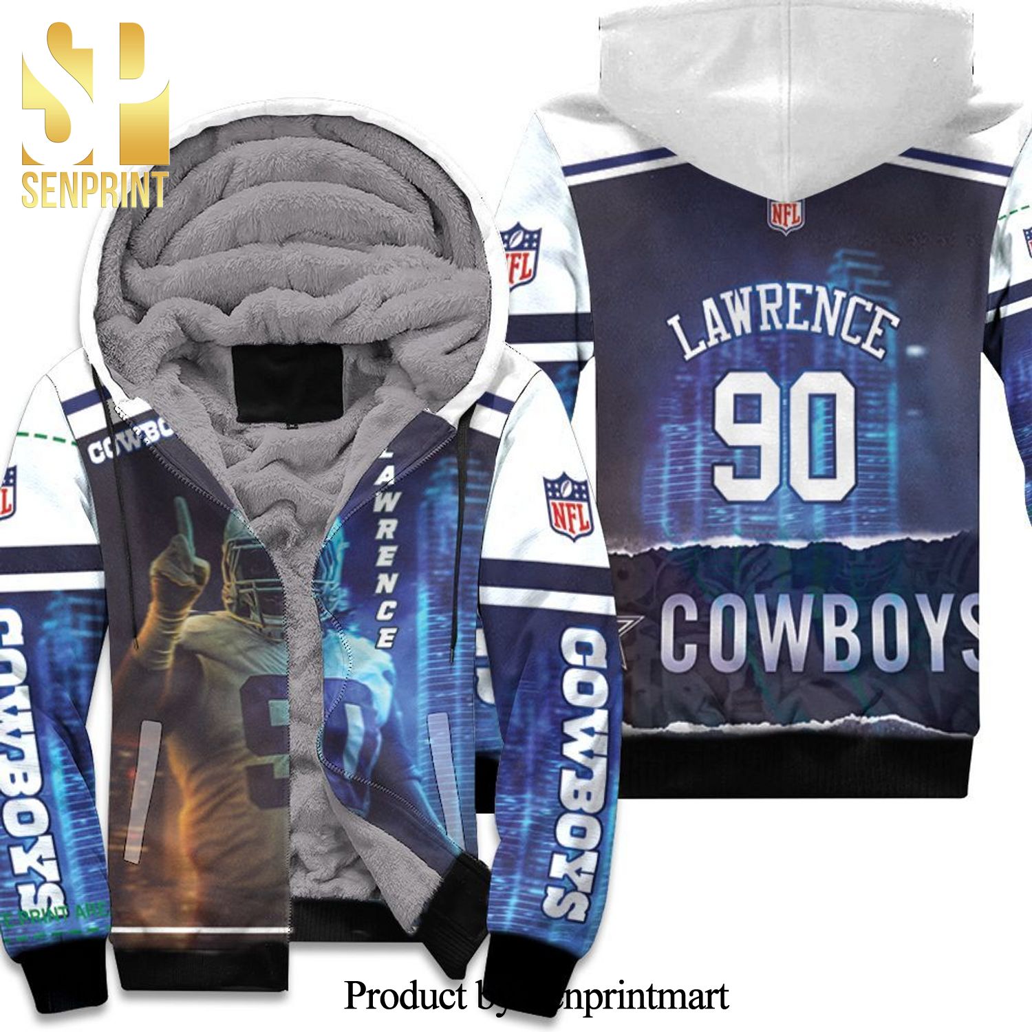 Dallas Cowboys Demarcus Lawrence 90 Cool Version Full Print Unisex Fleece Hoodie