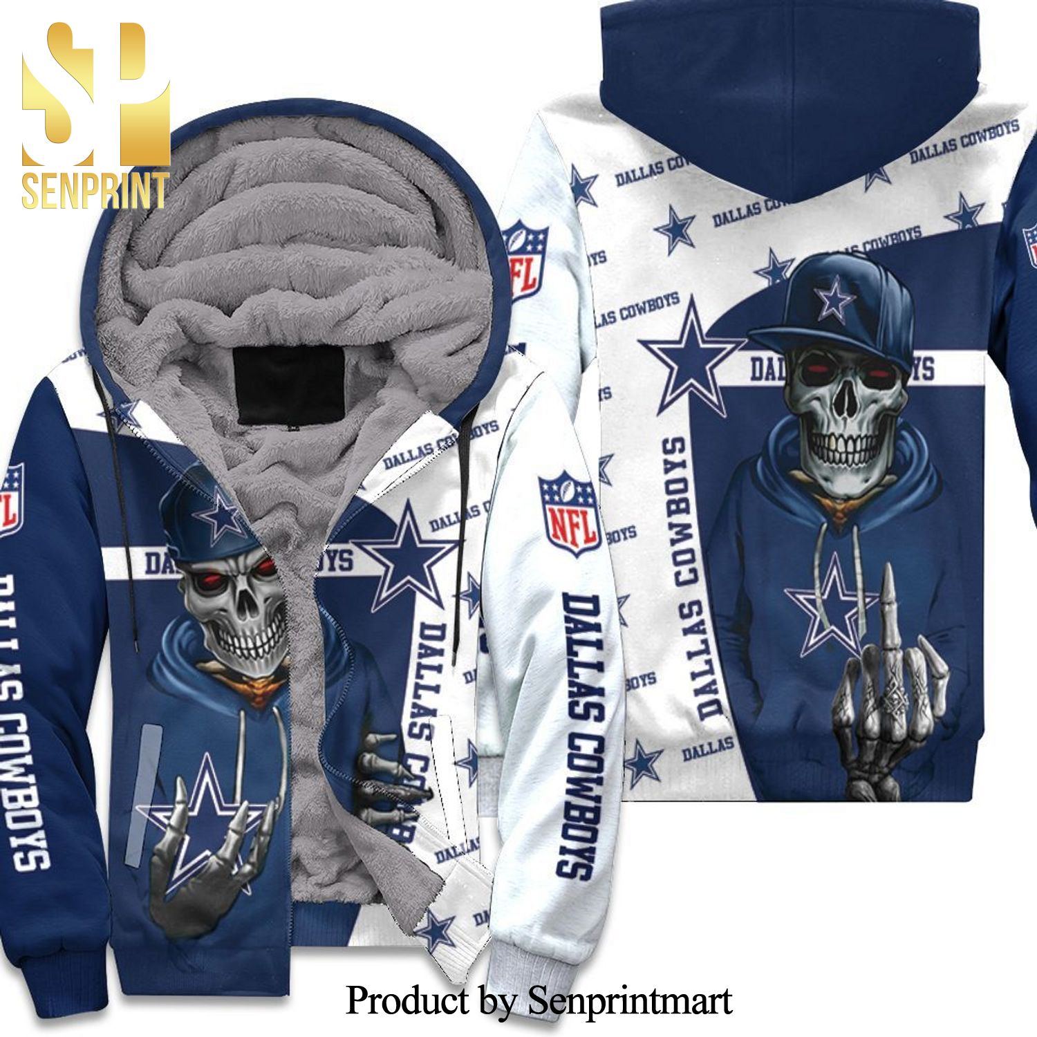 Dallas Cowboys Hip Hop Skull Full Print Unisex Fleece Hoodie