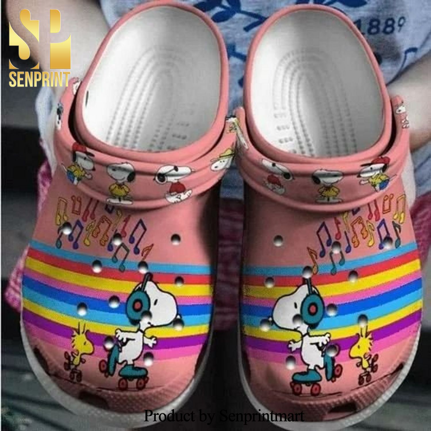 Snoopy Dog And Woodstock Character Music Pink Gift For Fan Rubber Crocs Classic