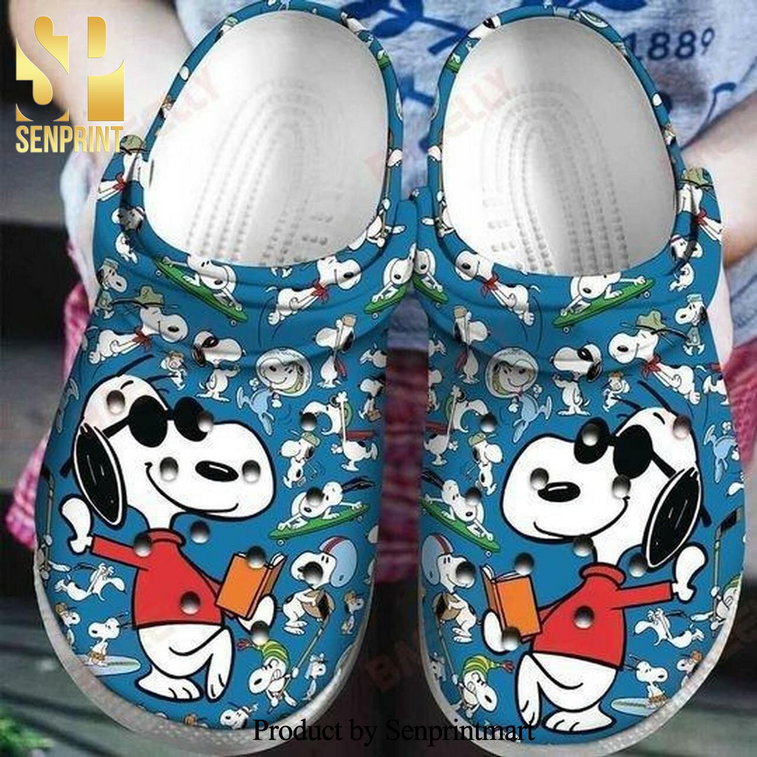 Snoopy Reading Books Cartoon Personalized 8 Gift For Lover Full Printing Crocs Unisex Crocband Clogs