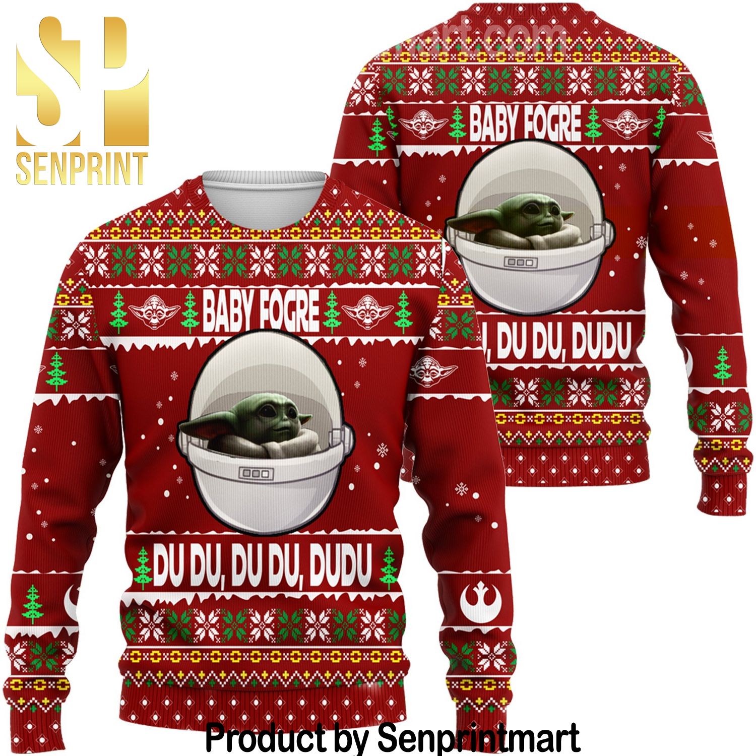 Baby Yoda Xmas Time All Over Printed Wool Ugly Sweater