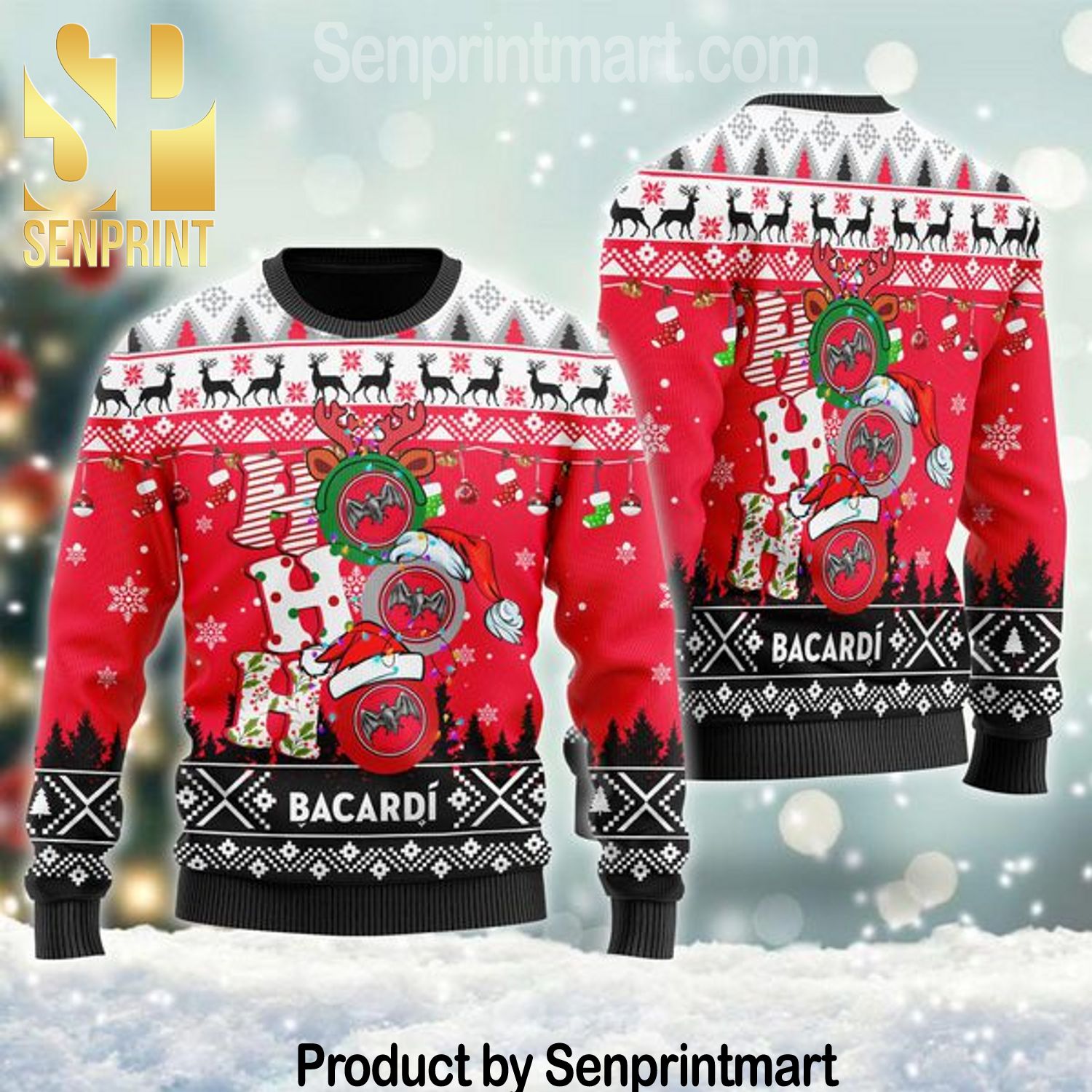 Bacardi Rum Ho Ho Ho Gift Ideas Wool Knitted Pattern Ugly Sweater