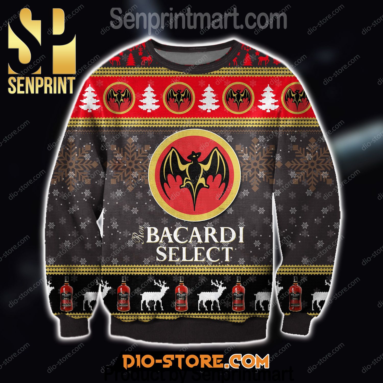 Bacardi Select Rum Wine All Over Printed Christmas Knitted Wool Sweater