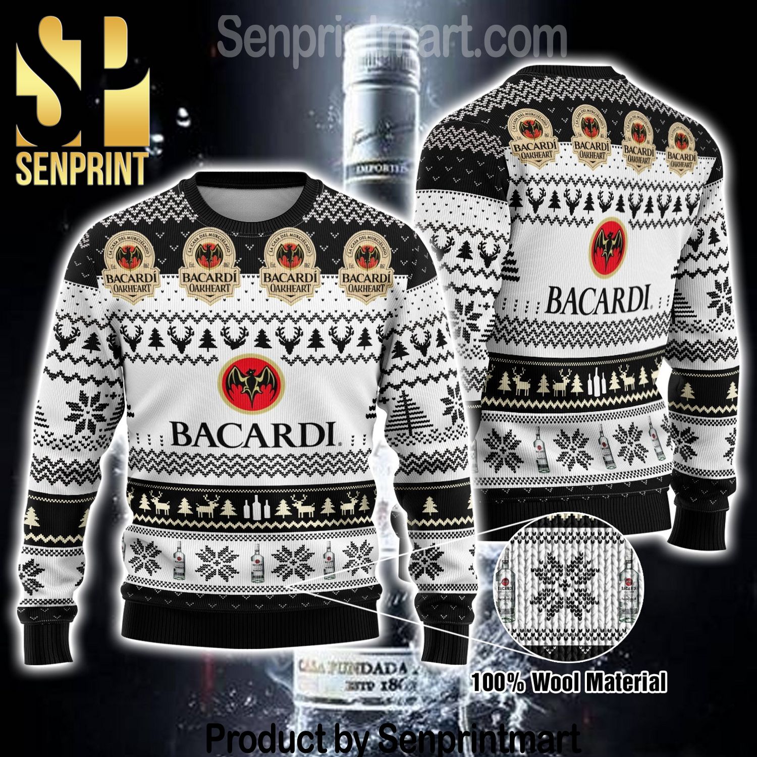 Bacardi Wine Chirtmas Gifts Full Printing Knitted Ugly Christmas Sweater