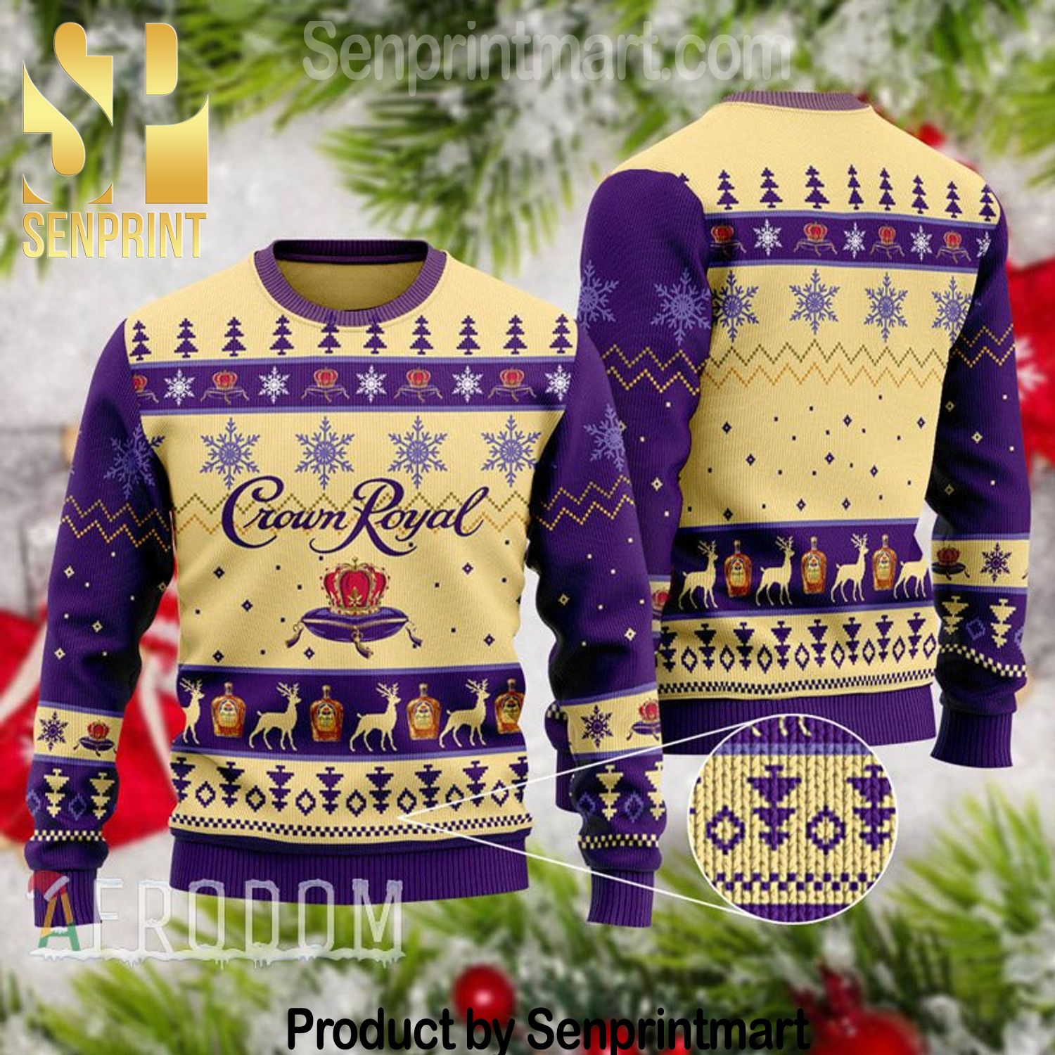 Basic Crown Royal Xmas Gifts Full Printed Wool Ugly Christmas Sweater