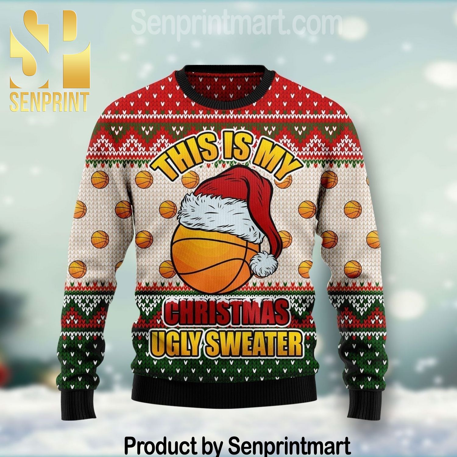 Basketball All Over Printed Christmas Knitted Wool Sweater