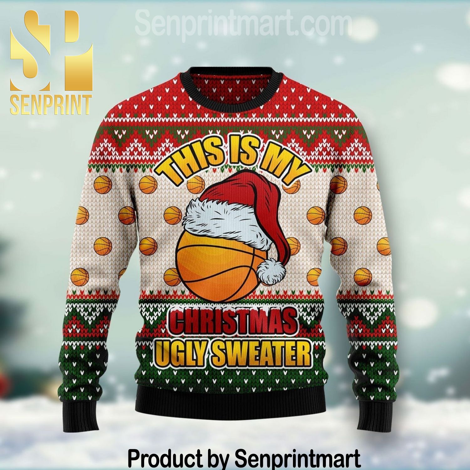 Basketball Winter Chirtmas Time Wool Knitted Ugly Sweater