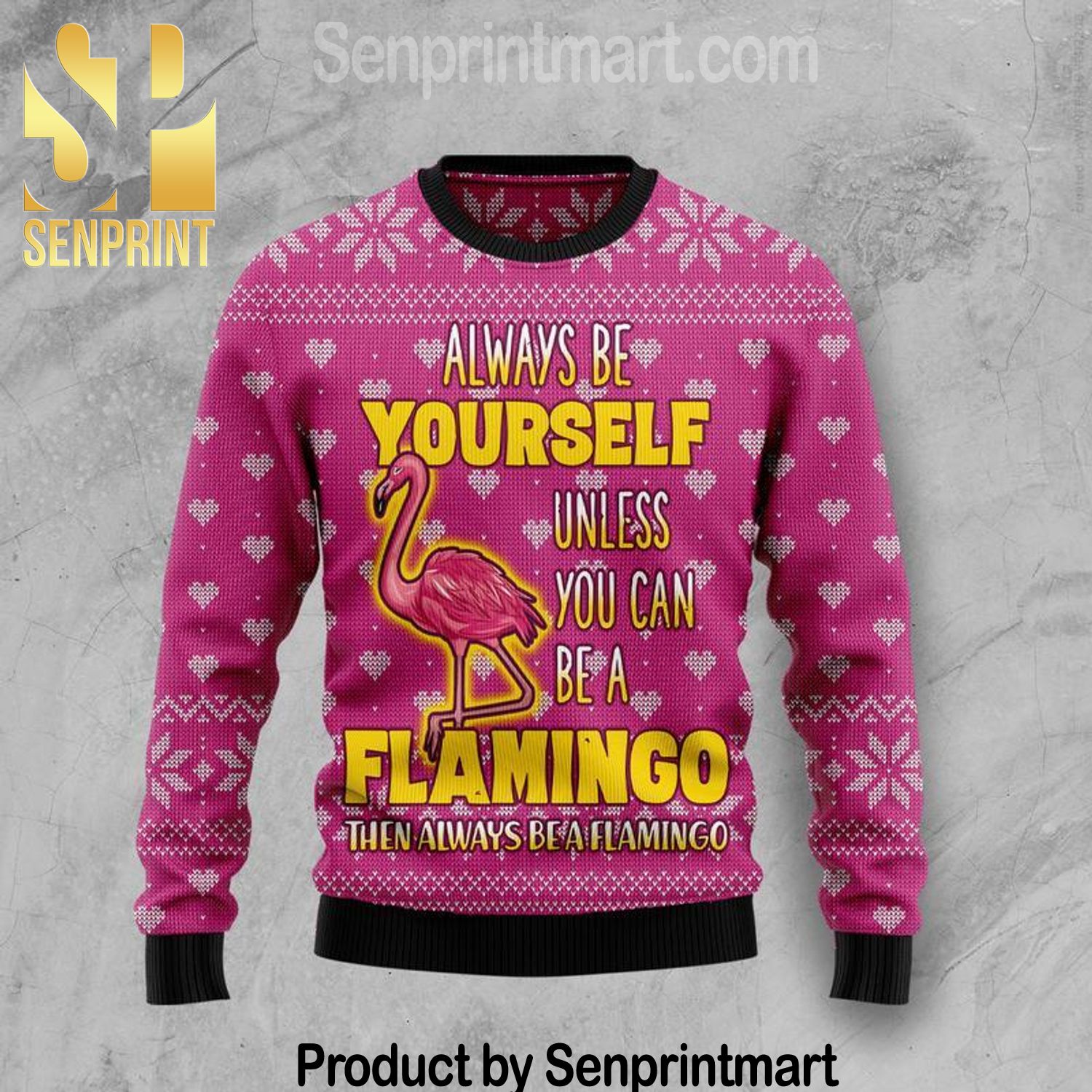 Be A Flamingo All Over Printed Christmas Knitted Wool Sweater