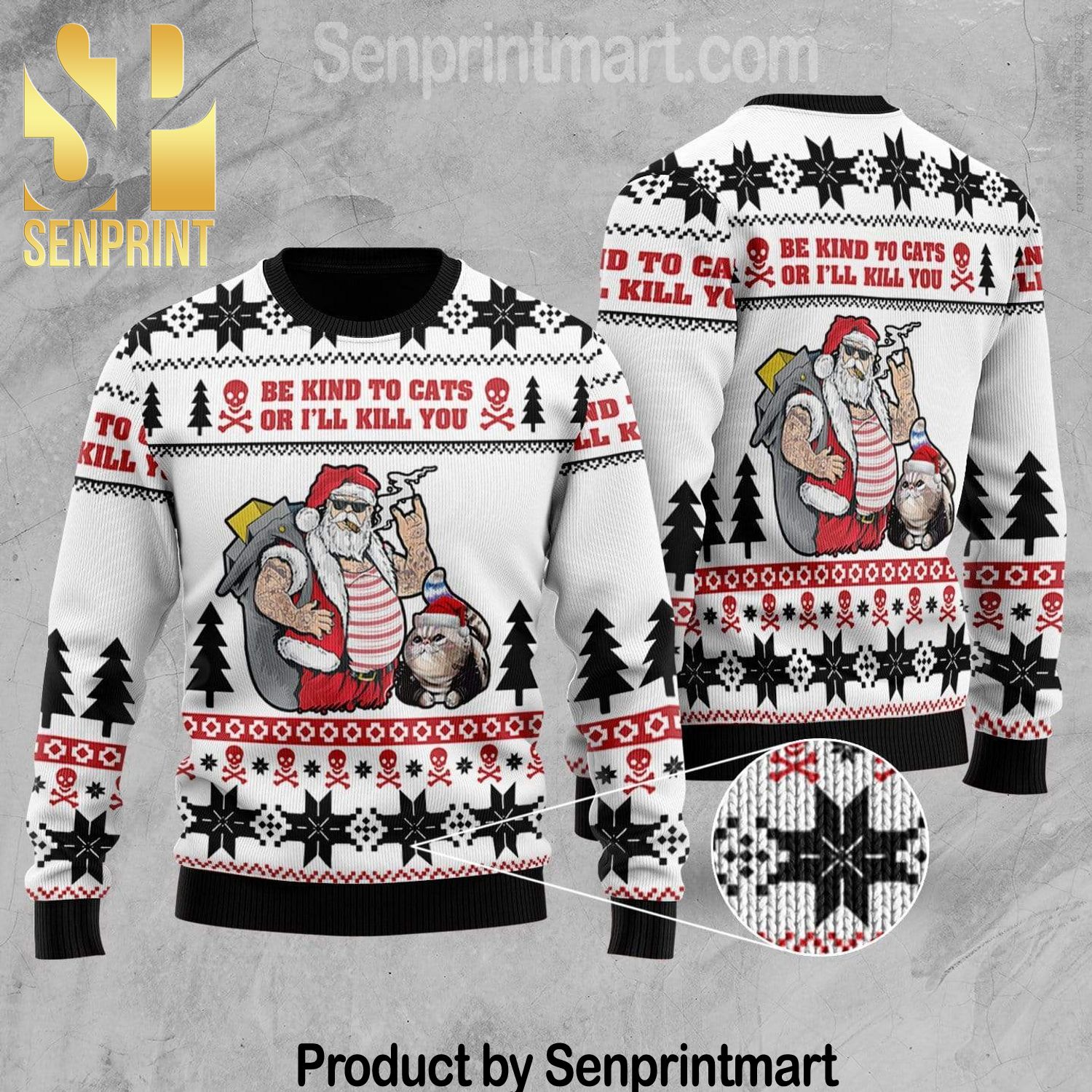 Be Kind To Cats Pattern Knit Christmas Sweater