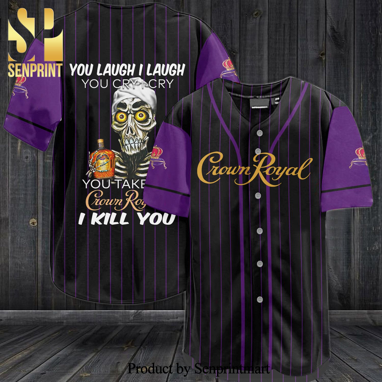 Crown Royal You Laugh I Laugh You Cry I Cry All Over Print Baseball Jersey – Black