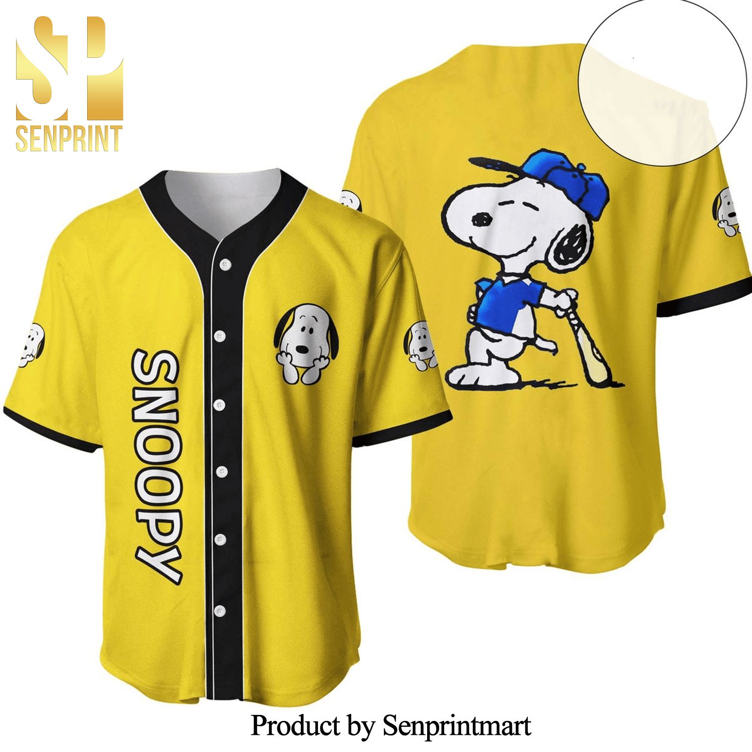 Cute Snoopy Player Full Printing Baseball Jersey – Yellow