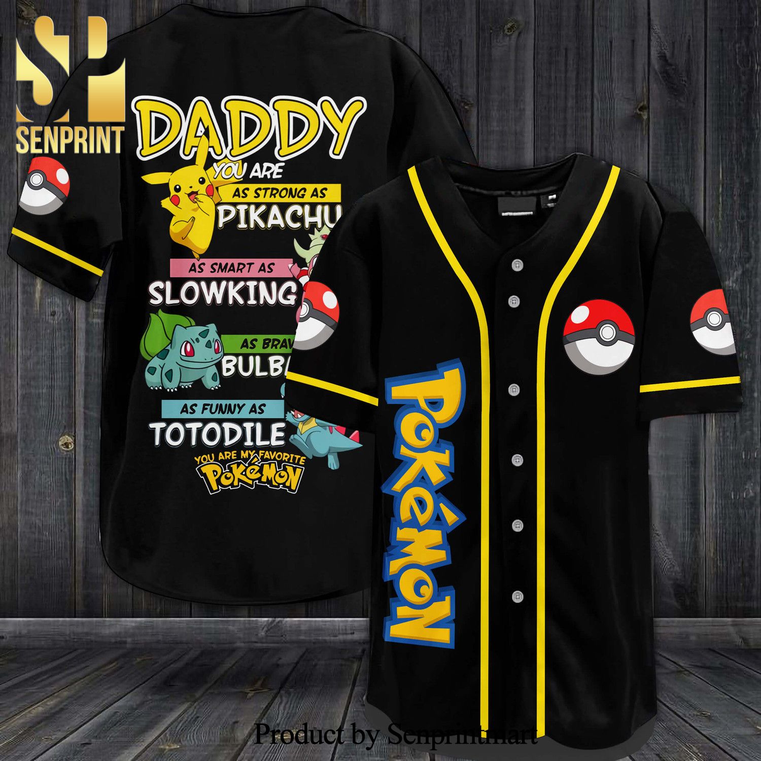 Daddy You Are My Favourite Pokemon All Over Print Baseball Jersey – Black