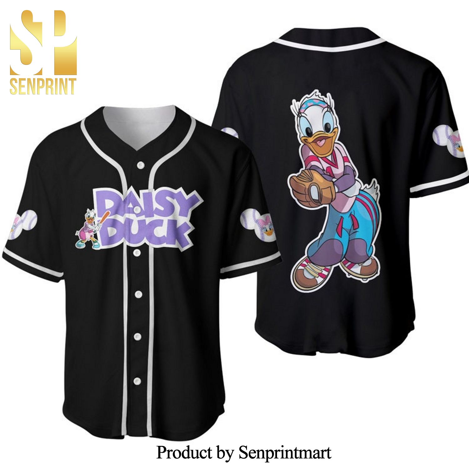 Daisy Duck Disney Cartoon Graphics All Over Print Unisex Baseball Jersey – Black