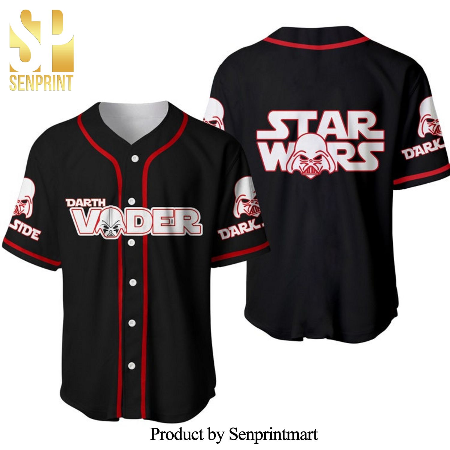 Darth Vader Star Wars Logo All Over Print Unisex Baseball Jersey – Black