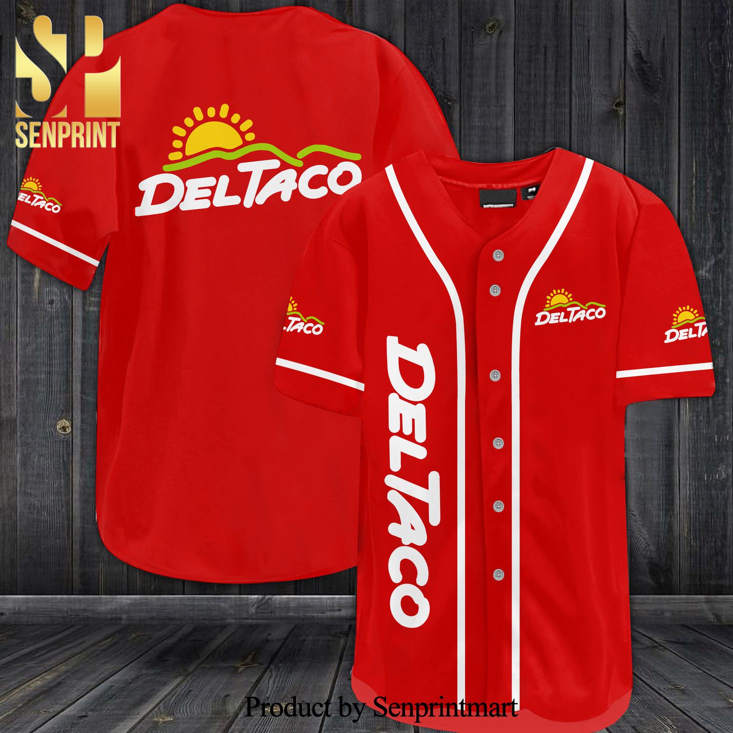 Del Taco All Over Print Baseball Jersey – Red