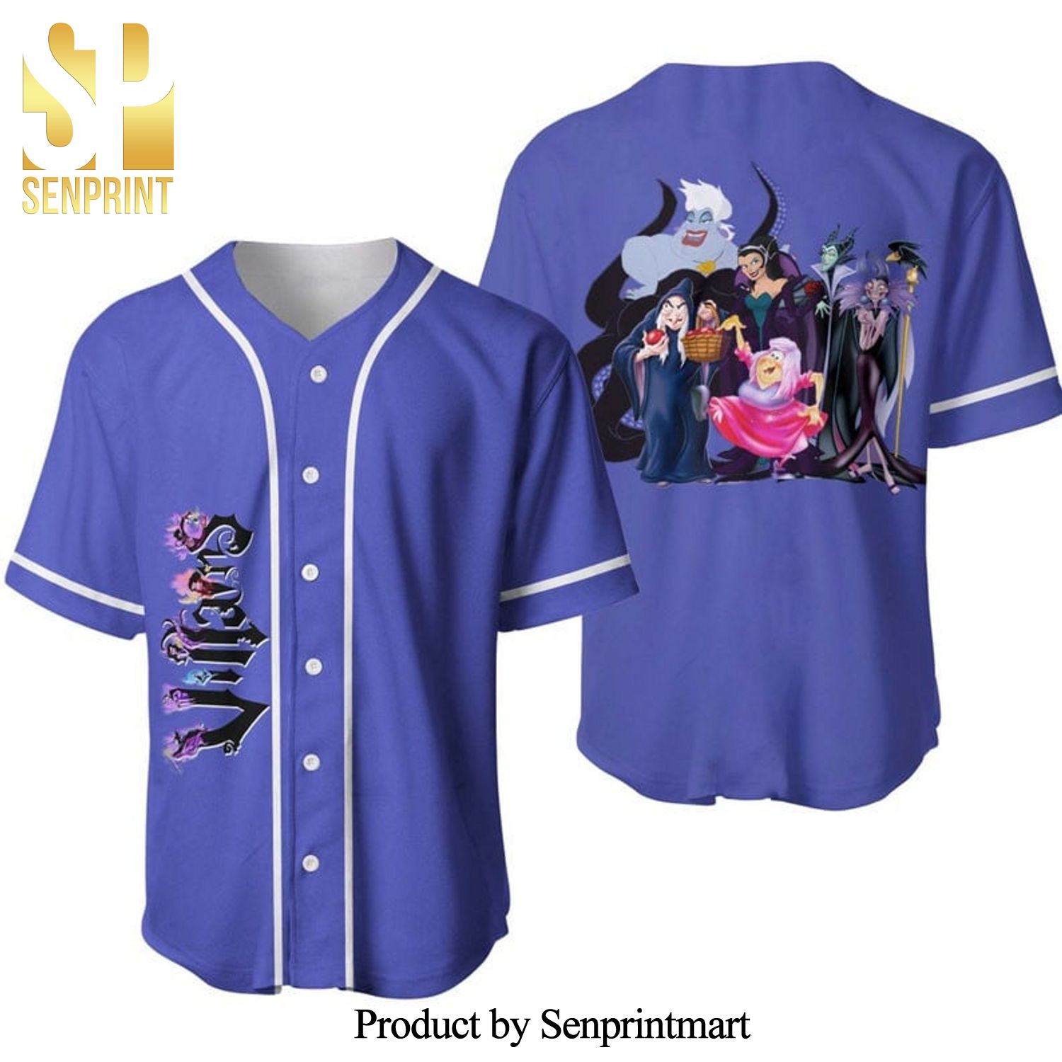 Disney Evil Villains All Over Print Baseball Jersey – Lavender Purple