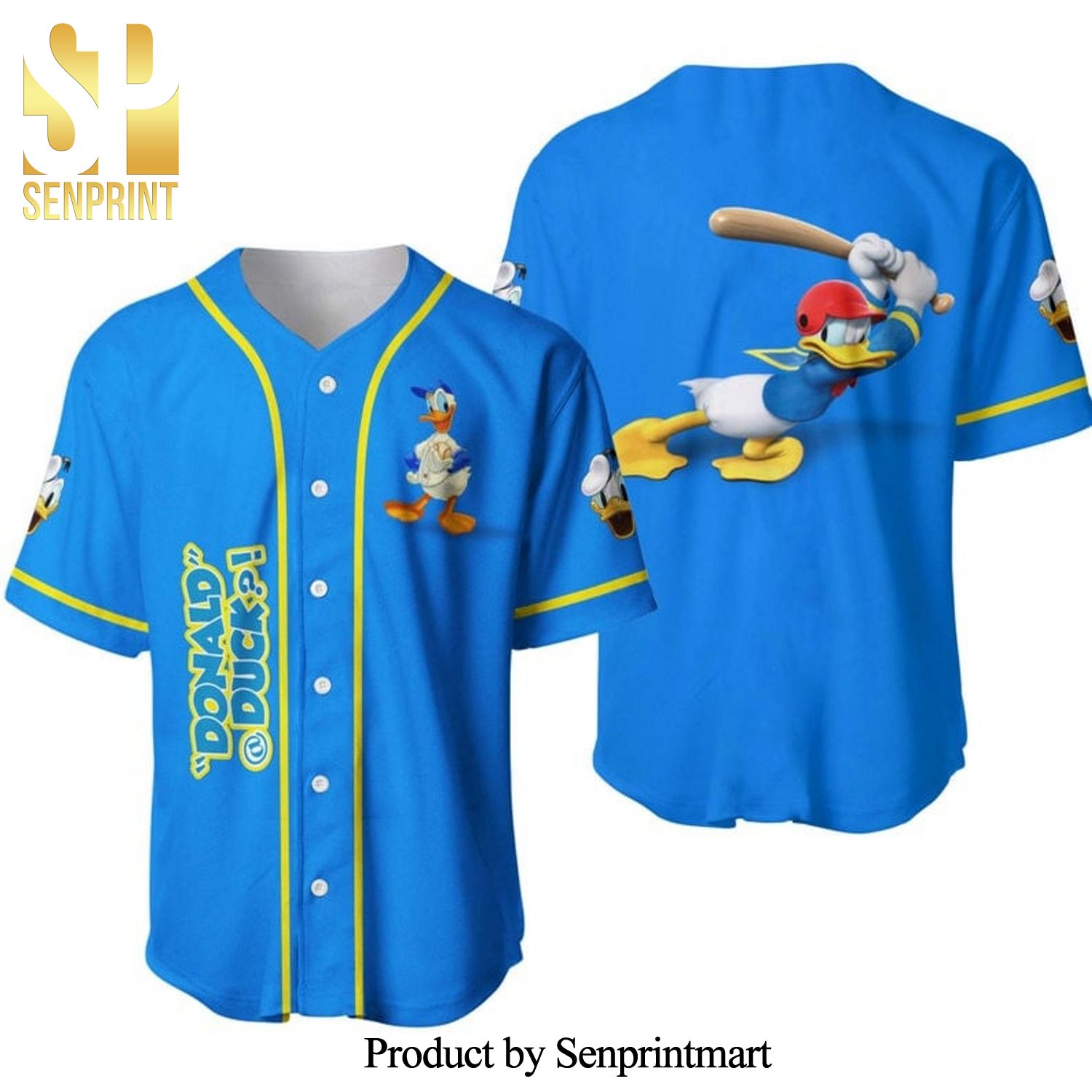 Donald Duck The Batter All Over Print Baseball Jersey – Blue