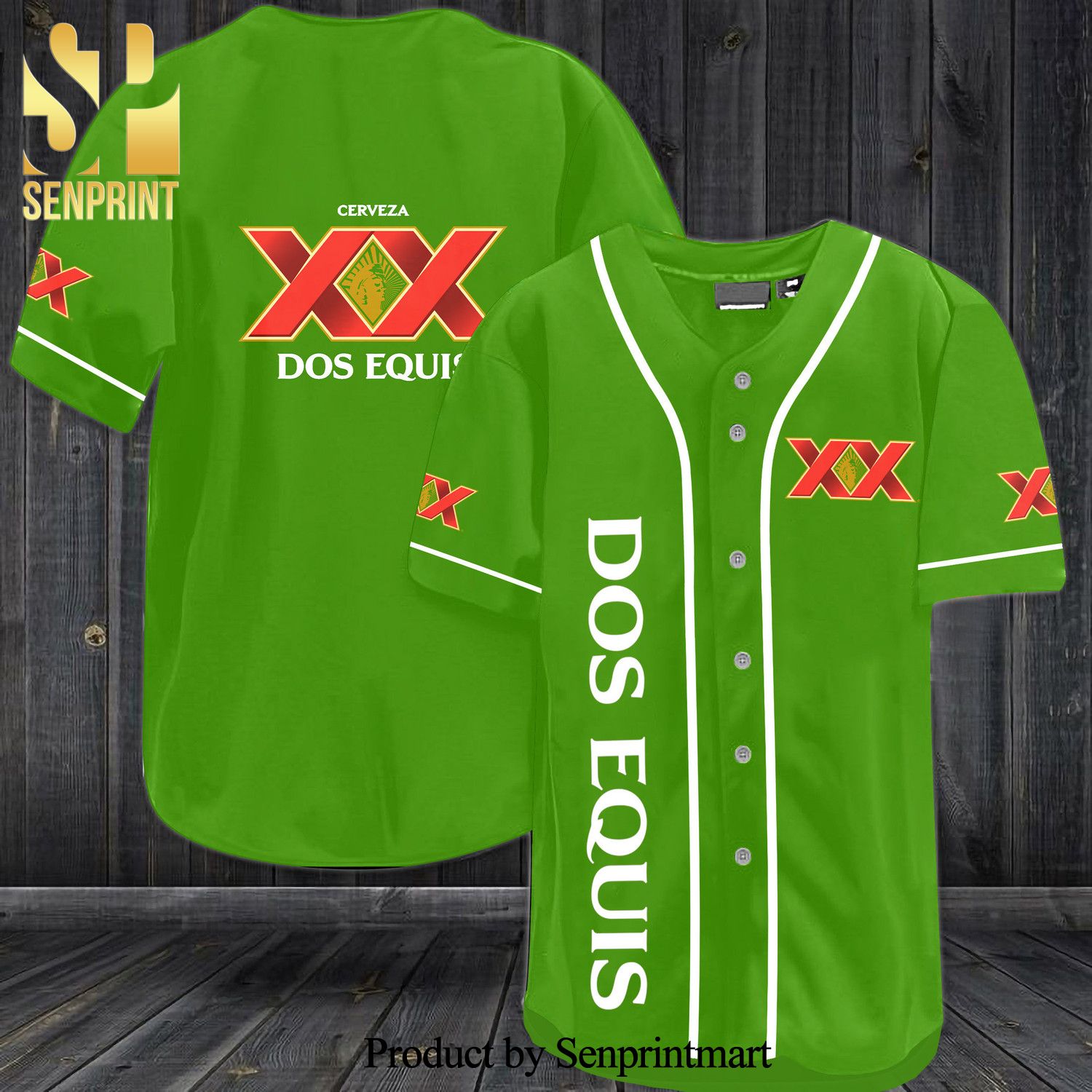 Dos Equis XX All Over Print Baseball Jersey – Green