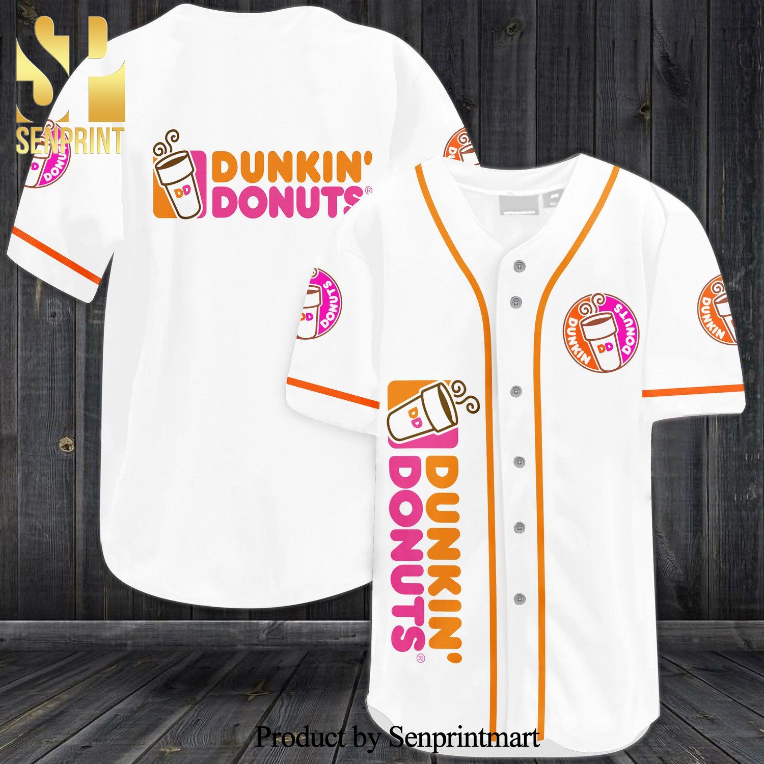 Dunkin’ Donuts All Over Print Baseball Jersey – White