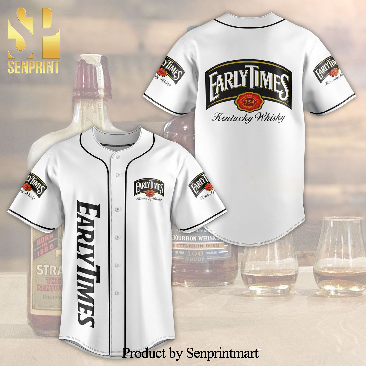 Early Times Kentucky Whisky All Over Print Baseball Jersey – White