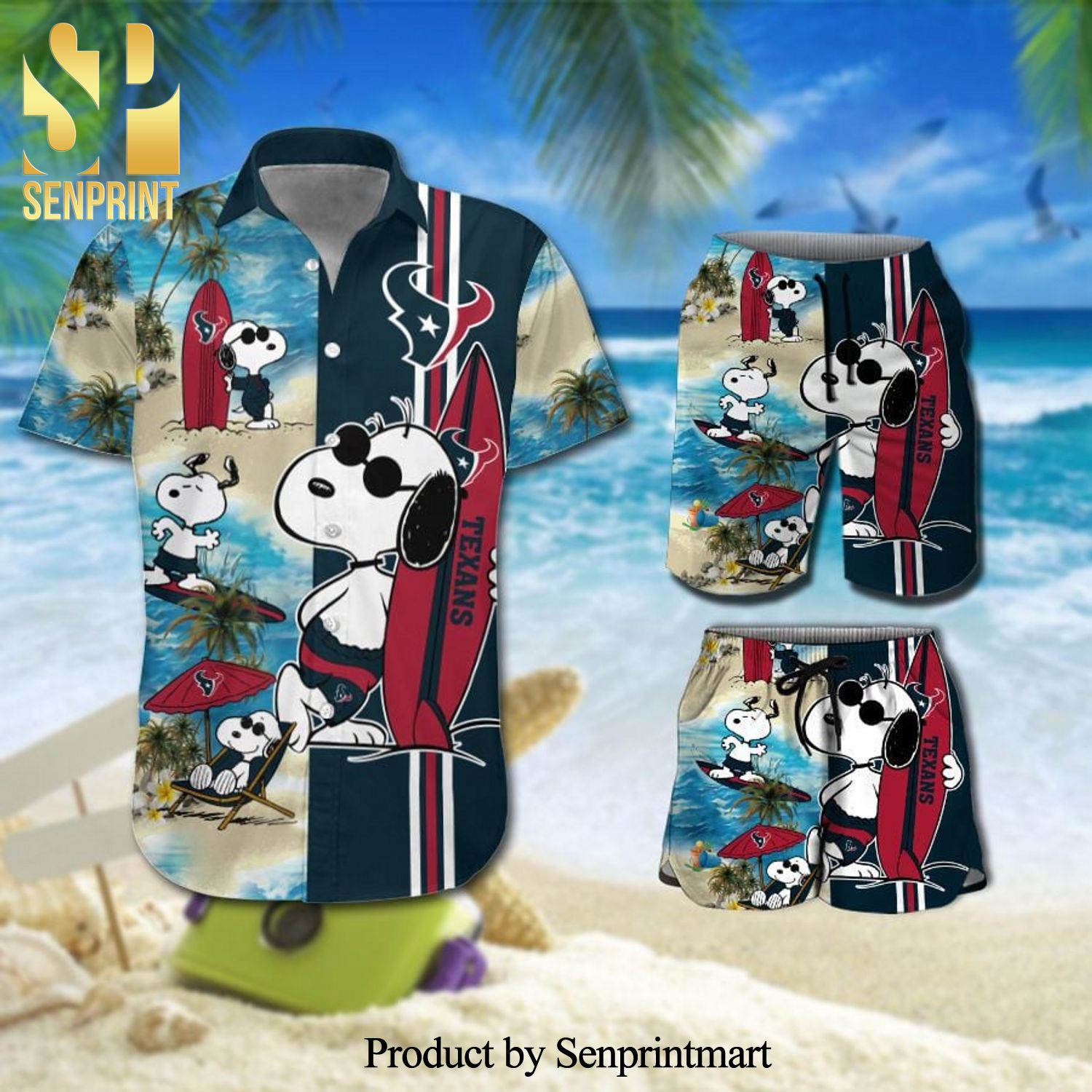 Houston Texans Snoopy Full Printing Hawaiian Shirt And Beach Shorts