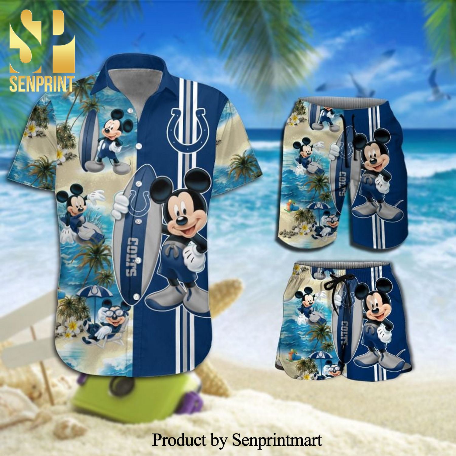 Indianapolis Colts Mickey Mouse Full Printing Hawaiian Shirt And Beach Shorts