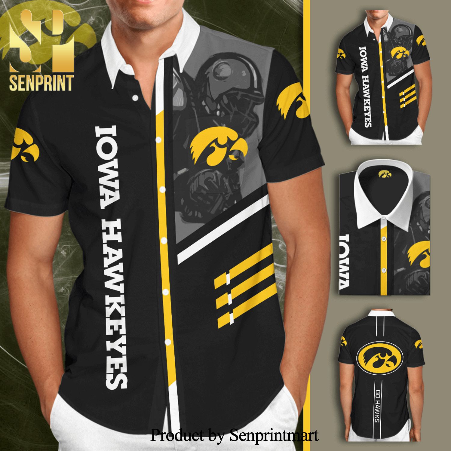 Iowa Hawkeyes Football Team Full Printing Hawaiian Shirt – Black