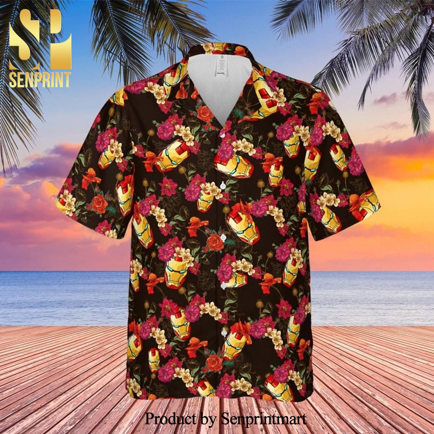 Iron Man Avengers Marvel Floral Pattern Full Printing Hawaiian Shirt