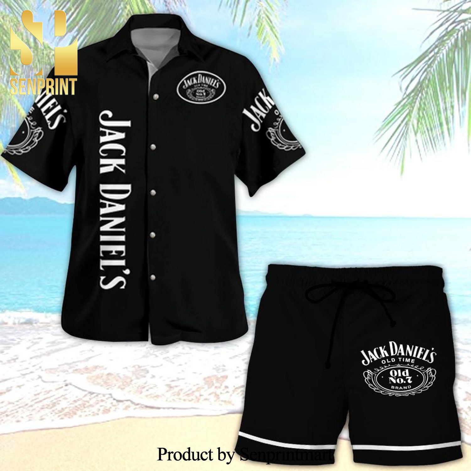 Jack Daniel’s Whiskey Full Printing Combo Hawaiian Shirt And Beach Shorts – Black