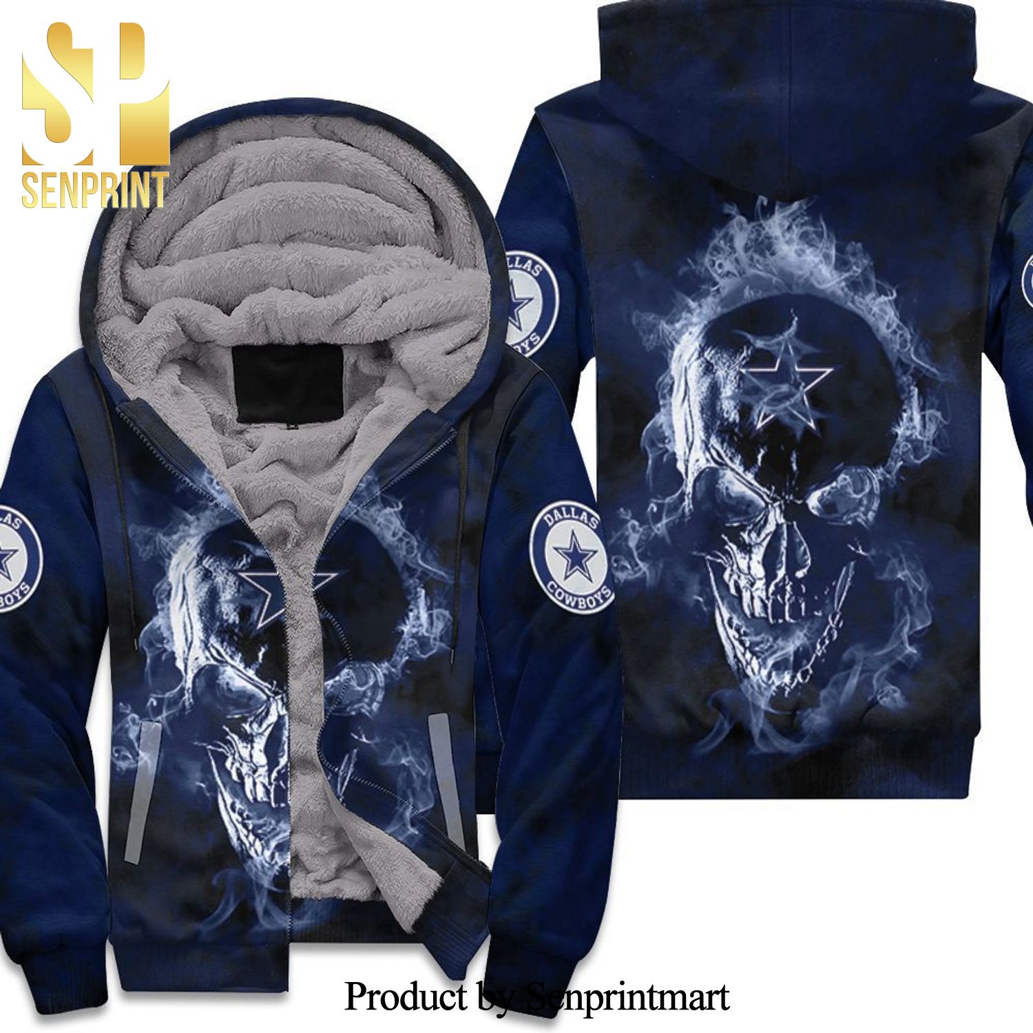 Dallas Cowboys Skull Nfl New Outfit Full Printed Unisex Fleece Hoodie