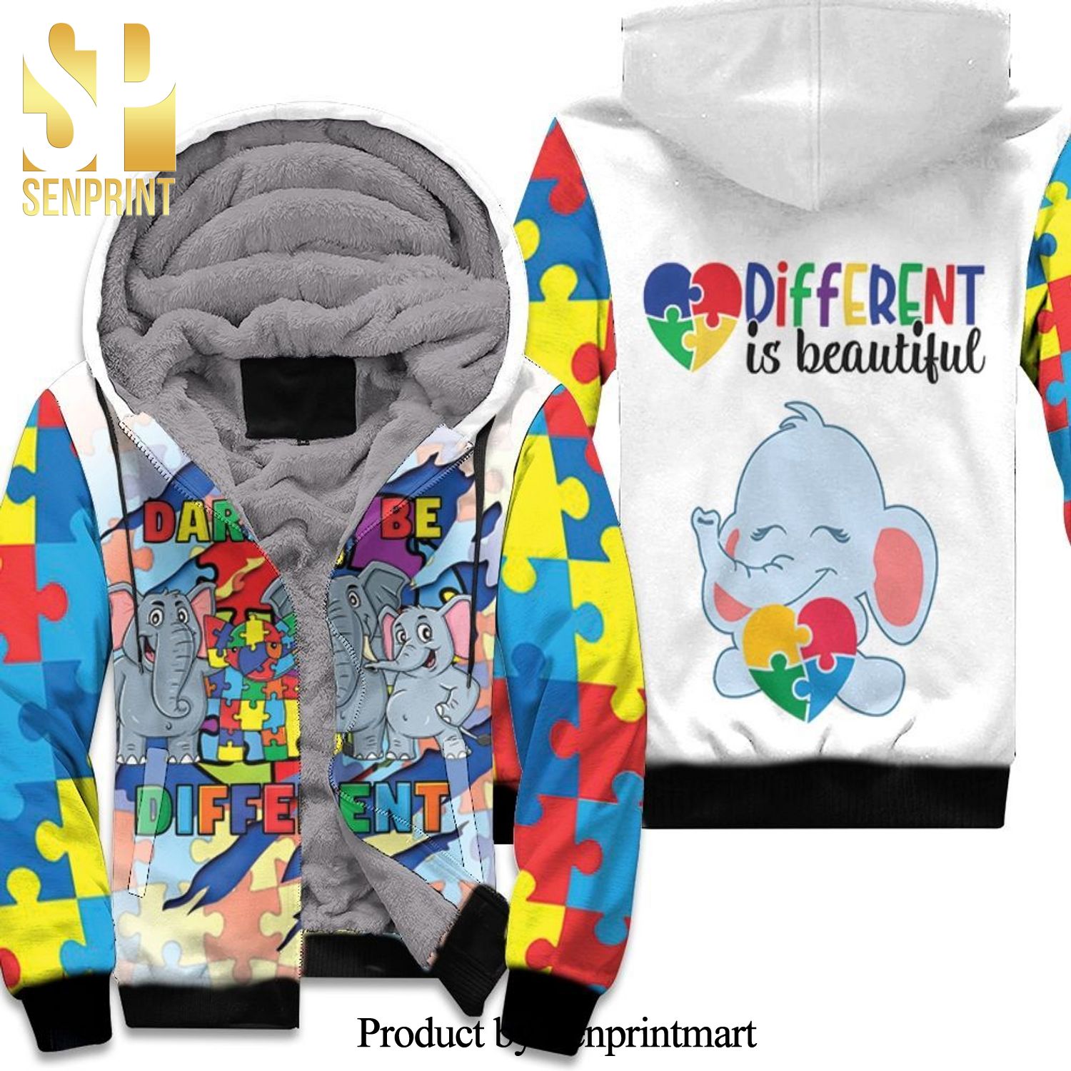 Dare To Be Different Elephant Family Best Combo Full Printing Unisex Fleece Hoodie