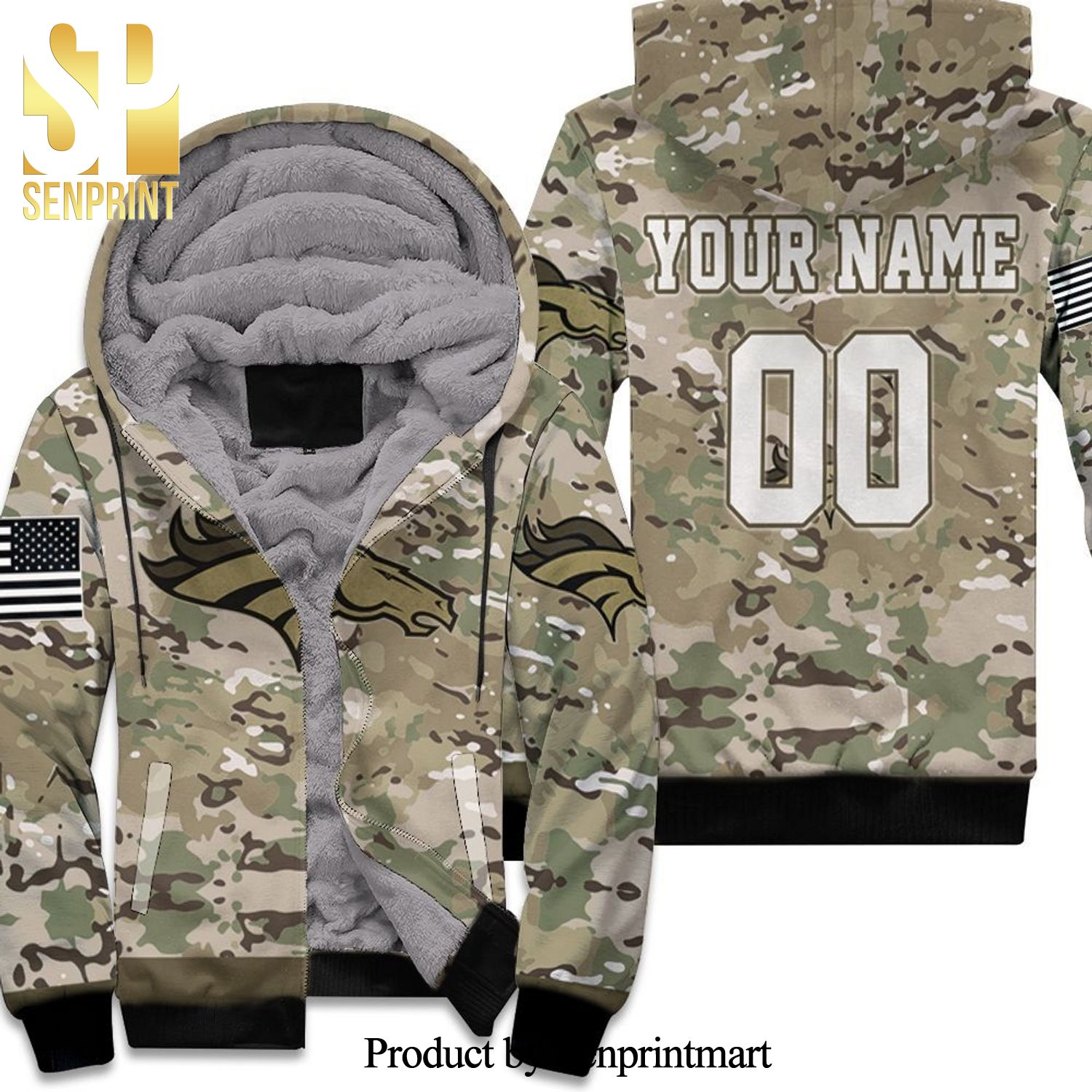 Denver Broncos Custom Name & Number Camo Hoodies Full Over Print