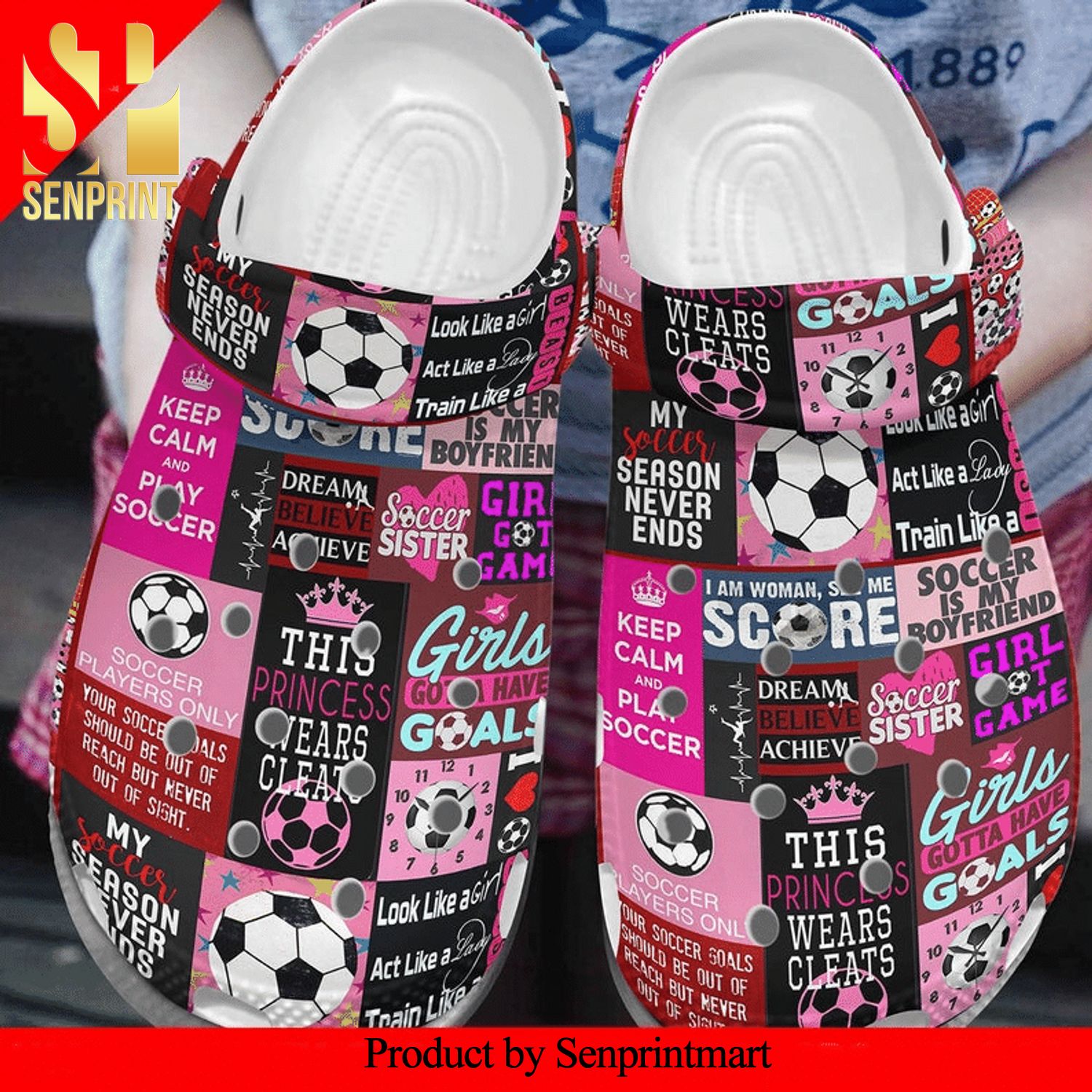 Soccer Pattern Street Style Crocs Crocband In Unisex Adult Shoes