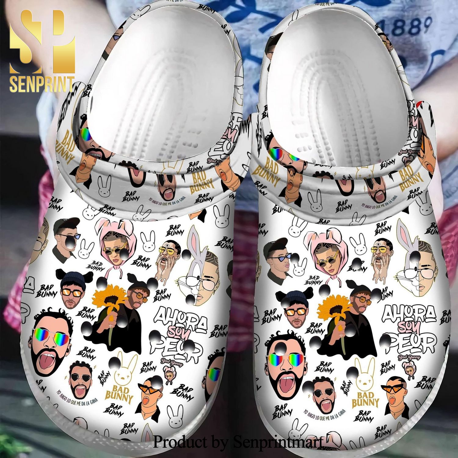Soy Peor Bad Bunny Gift For Fan Classic Water Crocs Crocband Adult Clogs