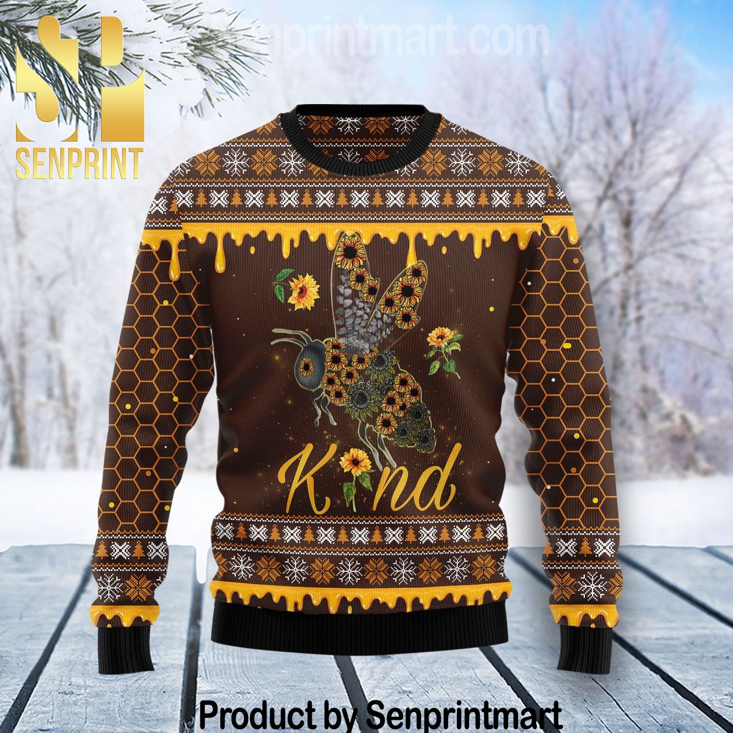 Bee Kind Sunflower Holiday Time Christmas Wool Knitted Sweater