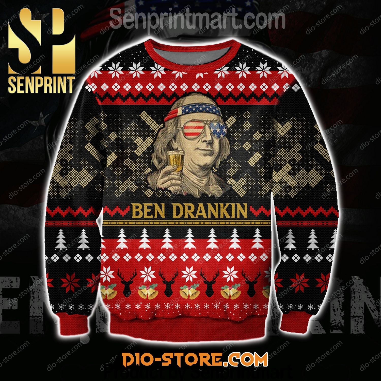 Ben Drankin Chirtmas Time 3D Ugly Xmas Sweater