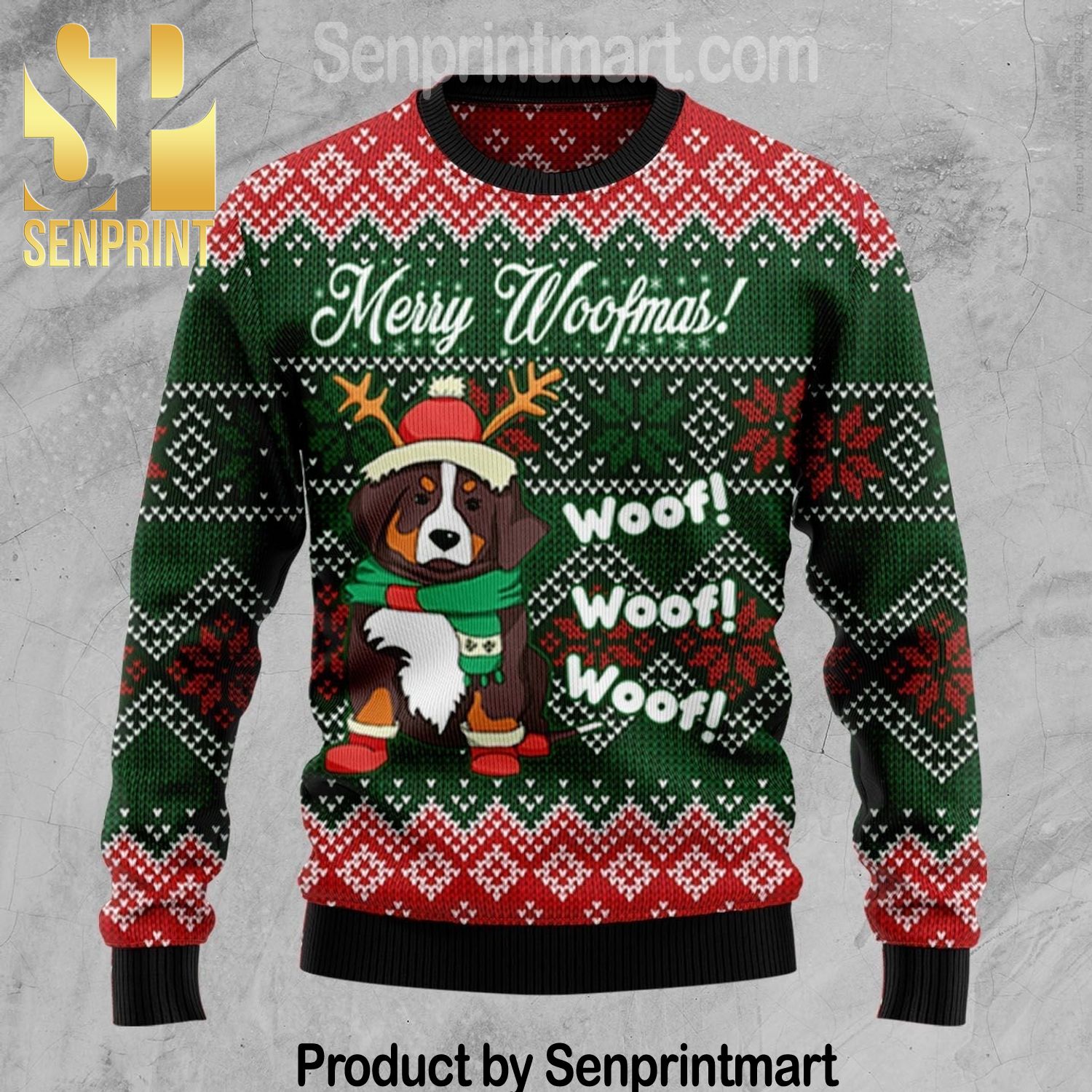Bernese Mountain Dog Woofmas Xmas Gifts Full Printed Wool Ugly Christmas Sweater