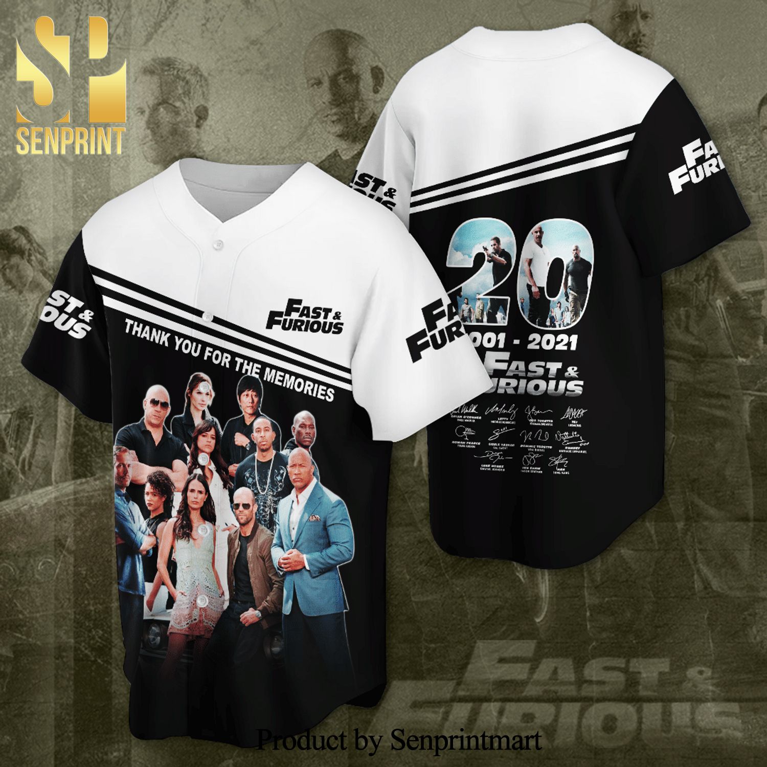 Fast And Furious 20 Years Anniversary Full Printing Unisex Baseball Jersey