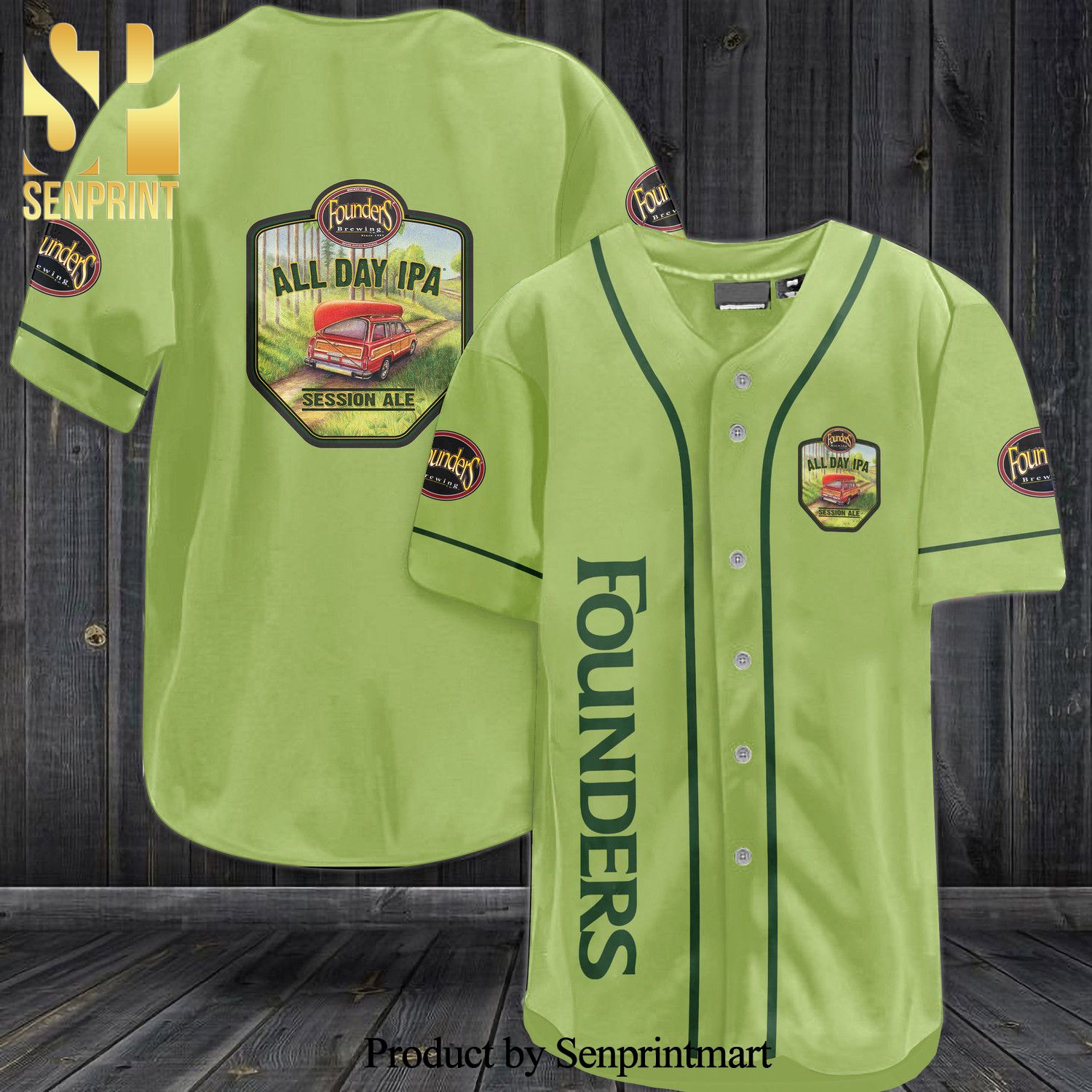 Founders Beer All Over Print Baseball Jersey – Green