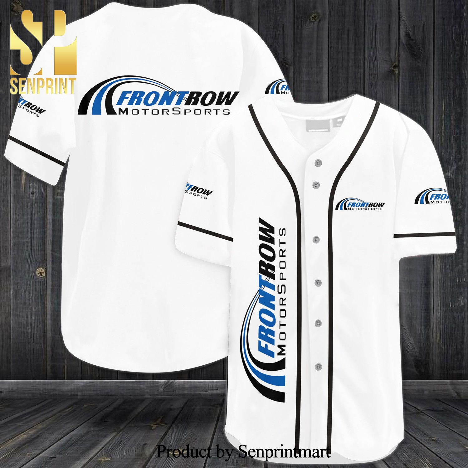 Front Row Motorsports Car Team All Over Print Baseball Jersey – White