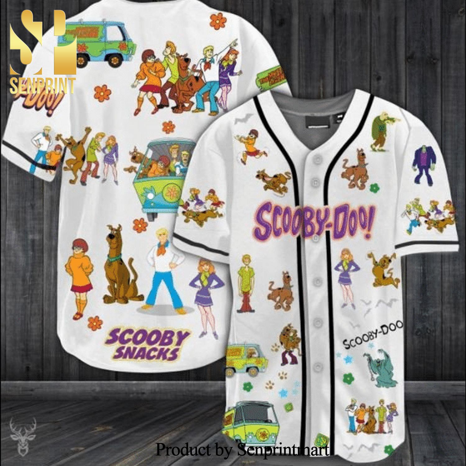 Funny Scooby Doo Gang Scooby Snacks Full Printing Baseball Jersey – White