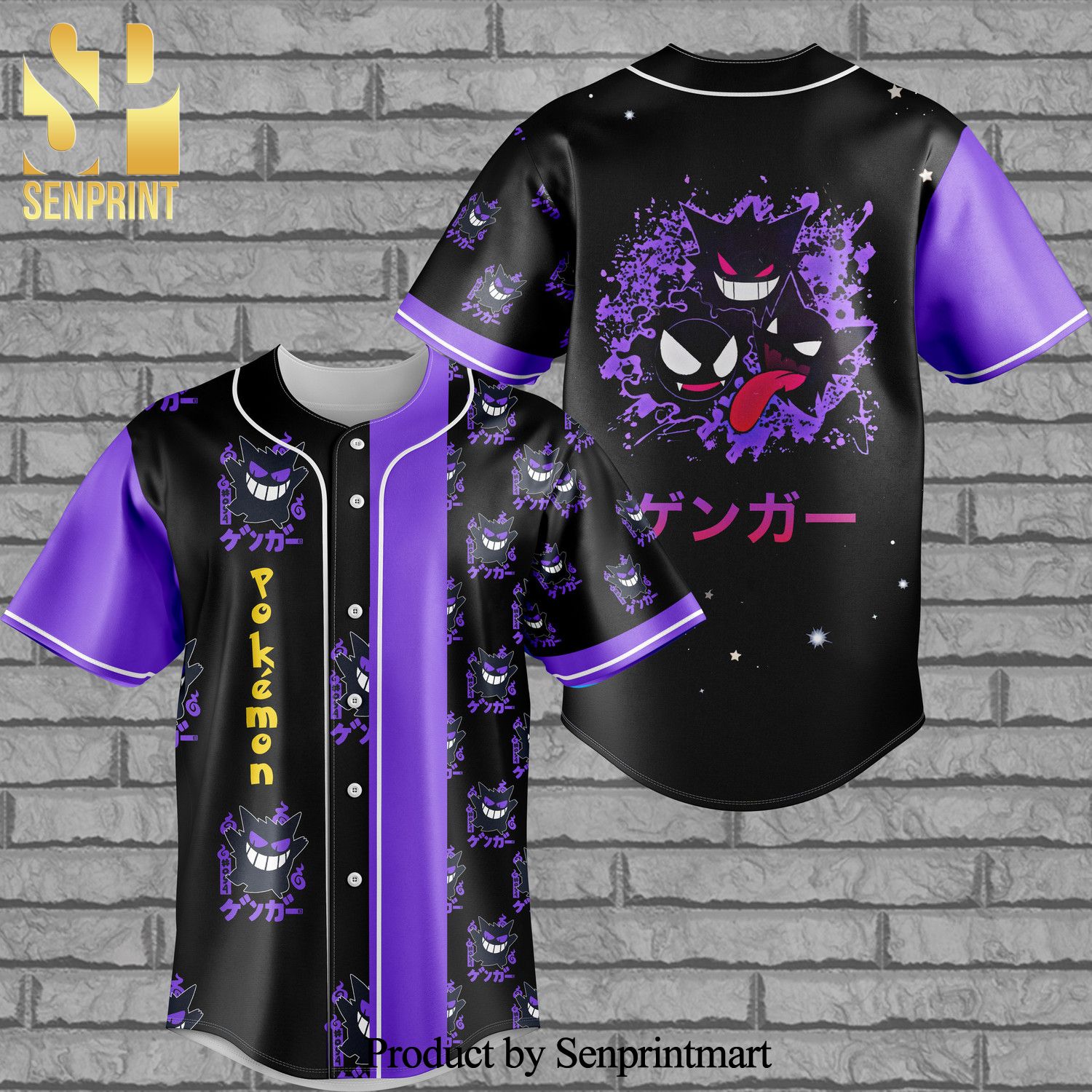 Gangar Pokemon All Over Print Baseball Jersey – Black