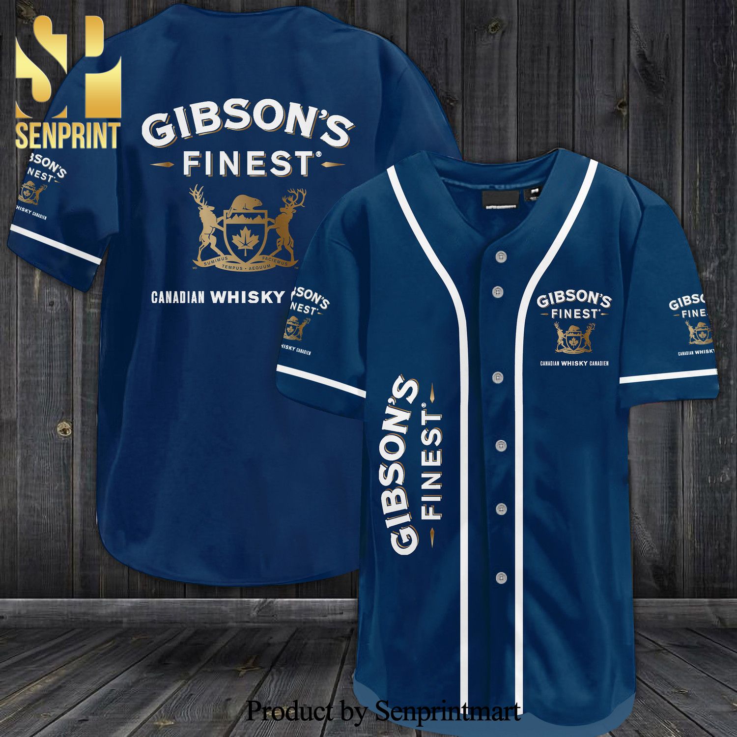 Gibson Finest Canadian Whiskey All Over Print Unisex Baseball Jersey – Blue