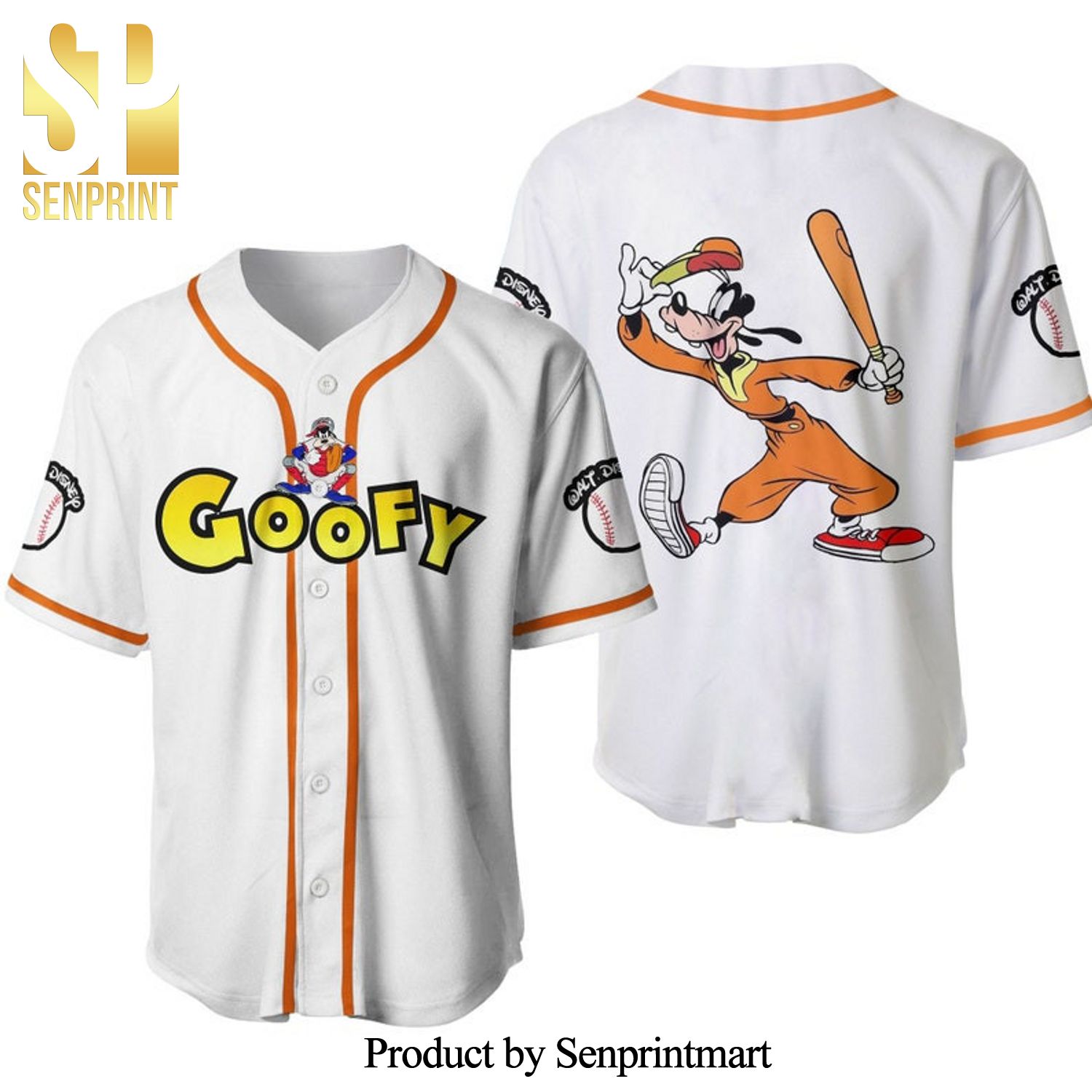 Goofy Dog Disney Cartoon Graphics All Over Print Unisex Baseball Jersey – White